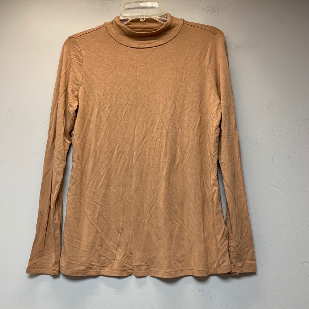 G by Giuliana Mock Neck Top Women S Tan Excellent EcoVero Viscose Long Sleeve